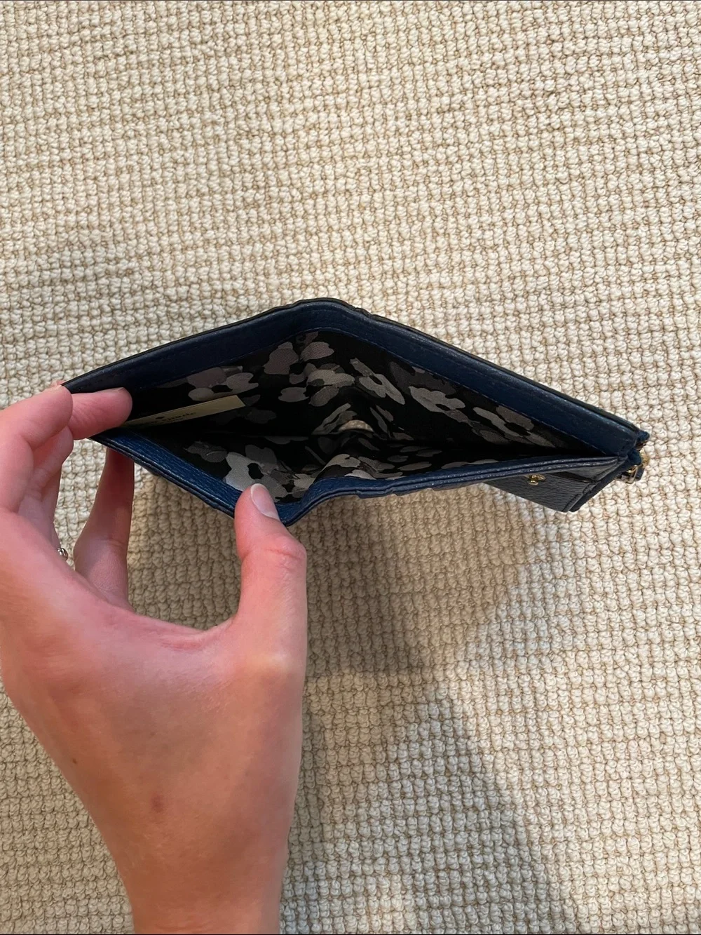 kate spade Pebbled Zip Around Wallet in Deep Blue with Gold Logo